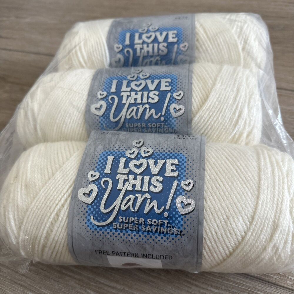I Love This Yarn! 20 Ivory Yarn 3 Skeins Lot Super Soft Medium Weight
